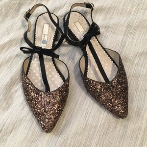 Boden Copper Sparkle T-Strap Flats w/Bow  Eu.36